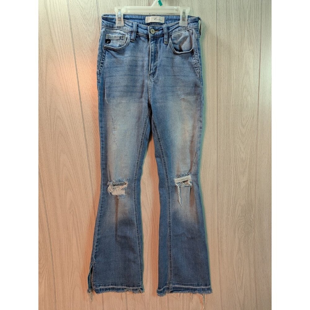 KanCan Flare Jeans Womens 6/25 Light Blue Distressed Fray Hem High Rise Western - Picture 1 of 11
